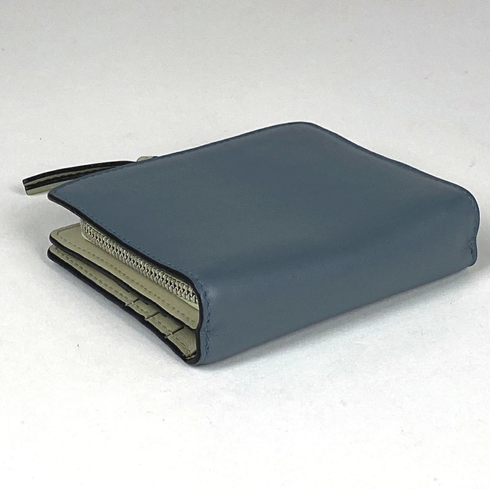 Loewe Anagram Leather Compact Blue fold Bi Wallet Blue